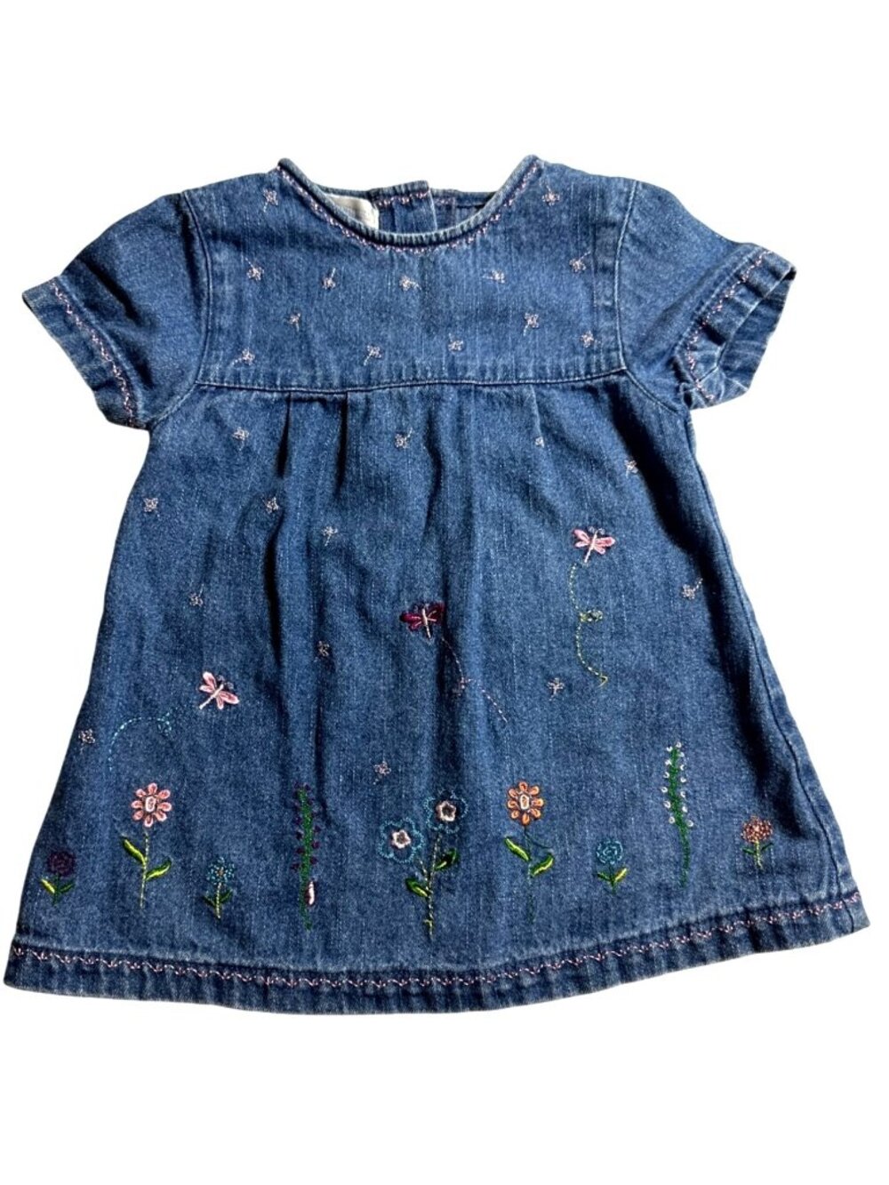 Baby Blues Blue Denim Dress 12 Months Dragonfly Flowers Back Snap Cotton